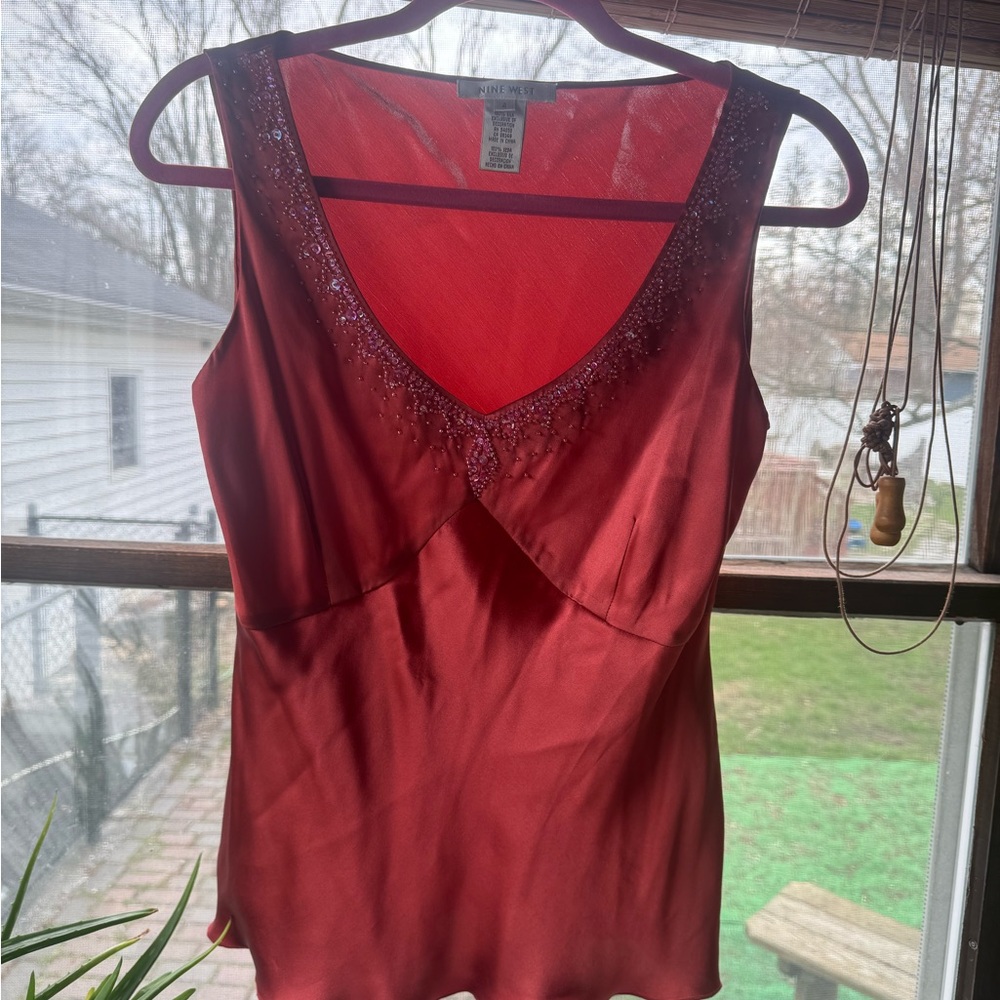 Red Sleeveless Top with Sequin Detail